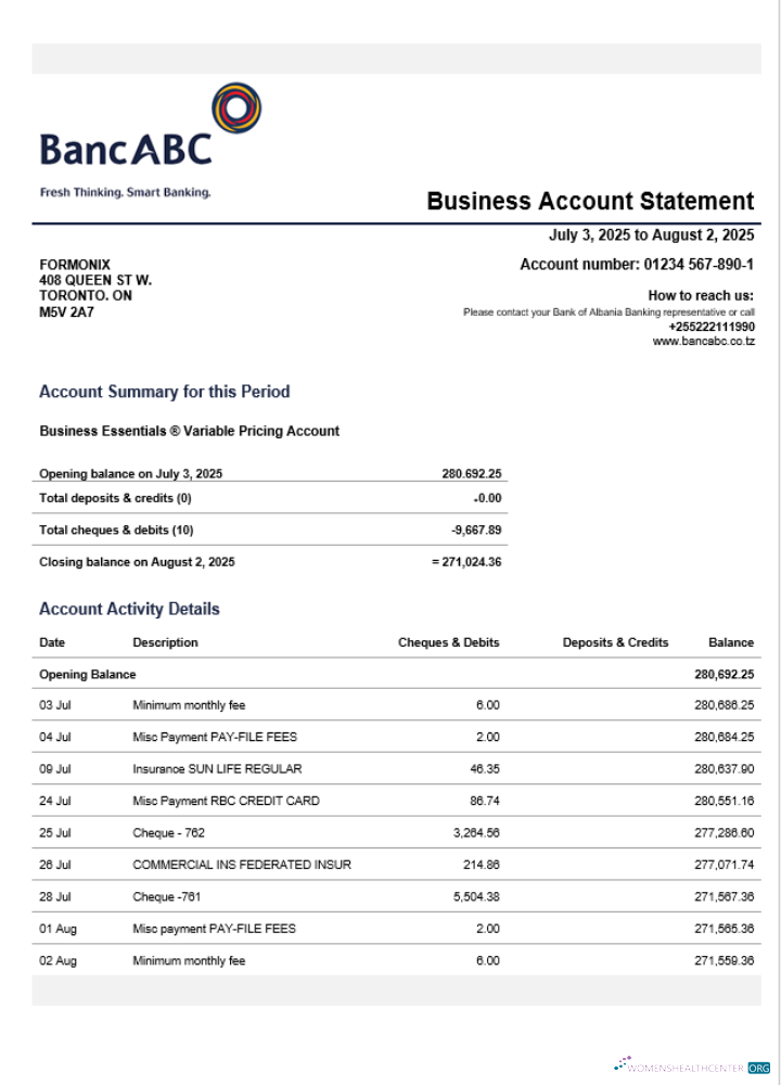 Download Tanzania BancABC organization statement Word and PDF template Photoshop template